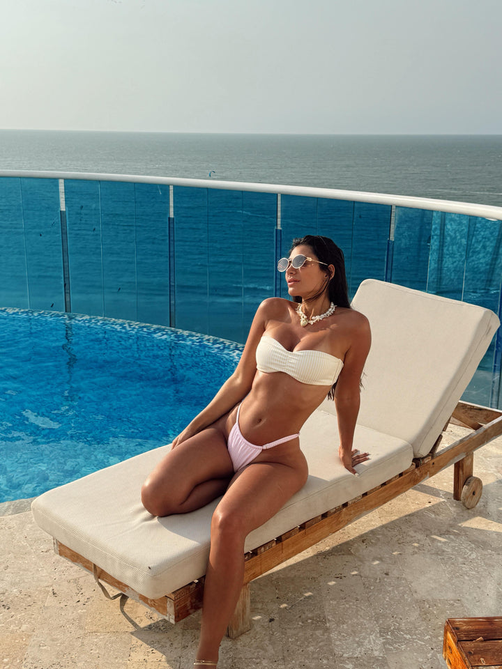 Mallorca Bikini Top | Yellow-Pink Stripes