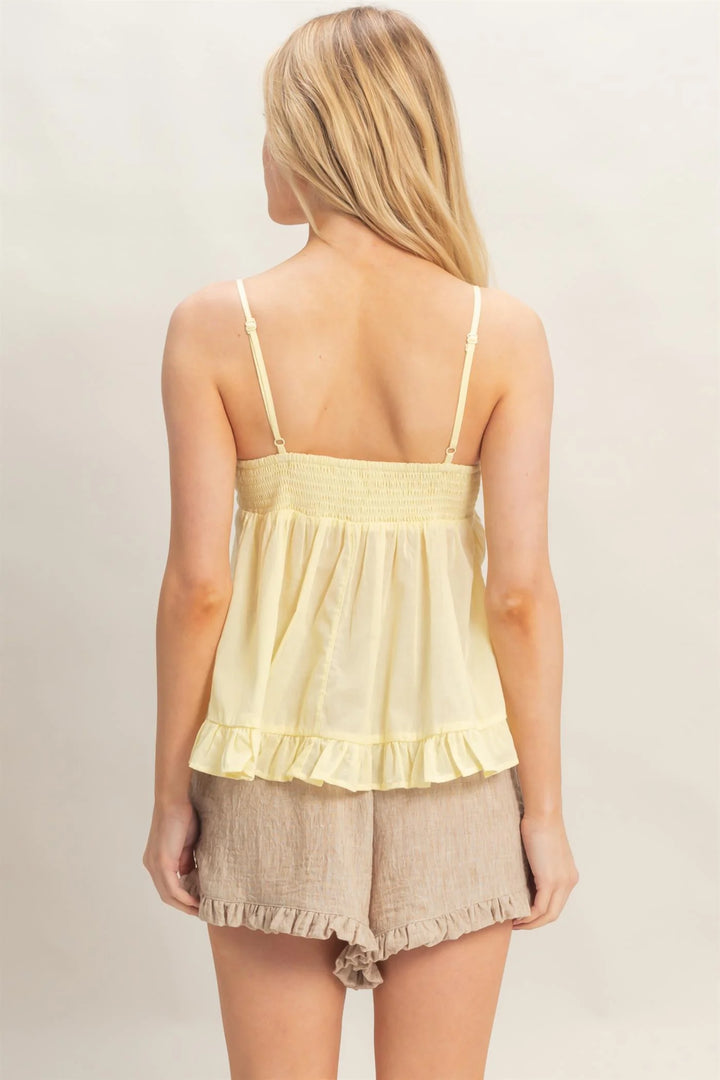 Yellow Lace Ruffle Top