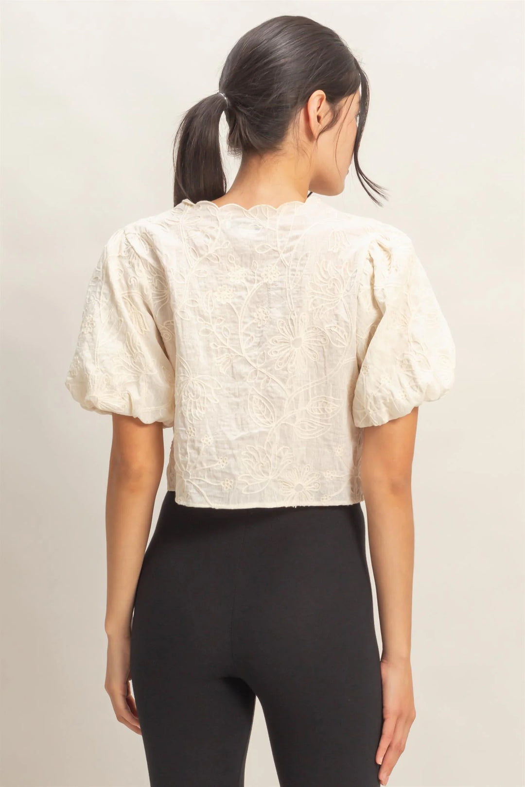 Embroidered Tie-Front Top