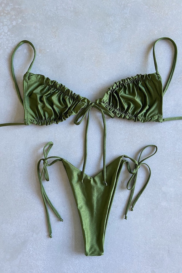 Shimmer Khaki Green String Tie V Bottom