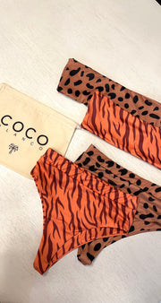 Orange Tiger Striped Bandeau Bikini Top