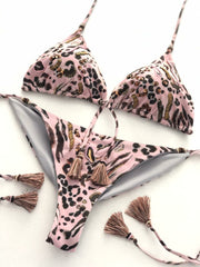 Pink Animal Print Bikini Top