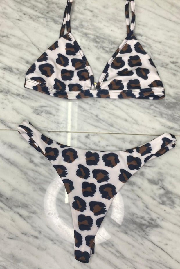 Louie Bikini Top | Brown & White Animal Print