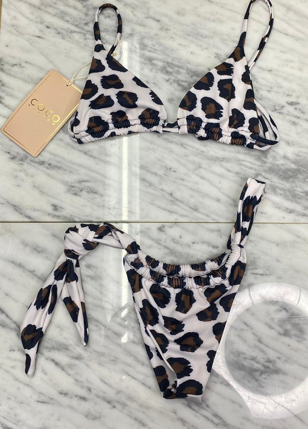Rousie Bikini Top | Brown & White Animal Print