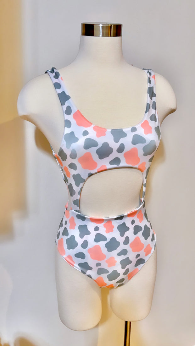 Animal Print Cut-Out One Piece Swimsuit