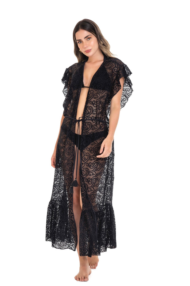 Black Cover-Up Long Kimono