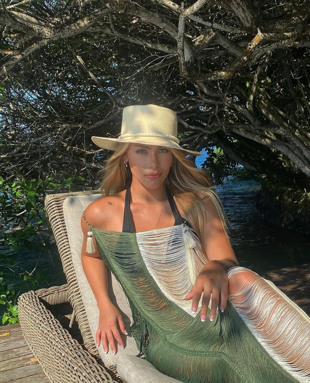 Erena Long Dress | Beige & Green