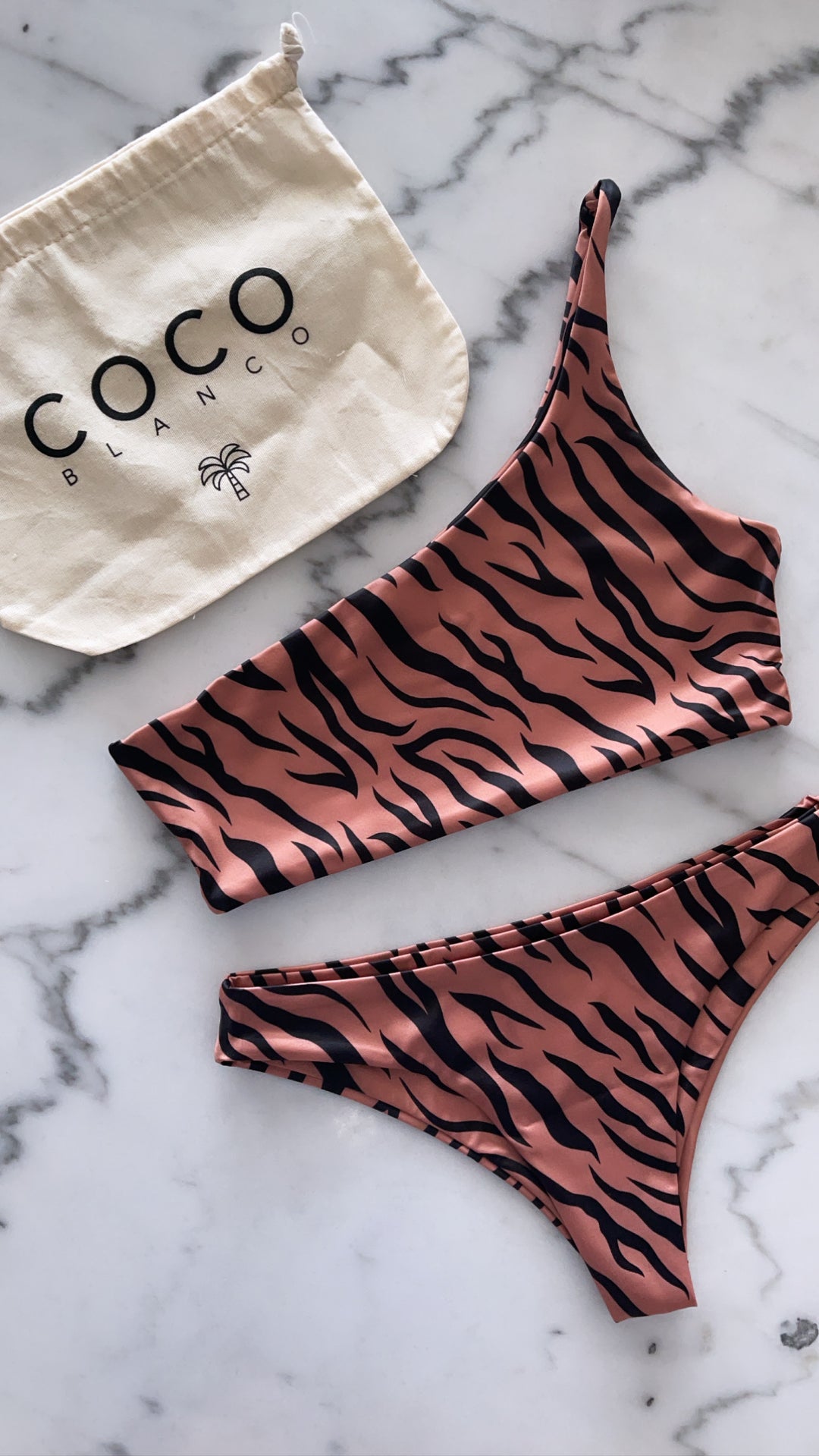 Brown Tiger One Shoulder Bikini Top