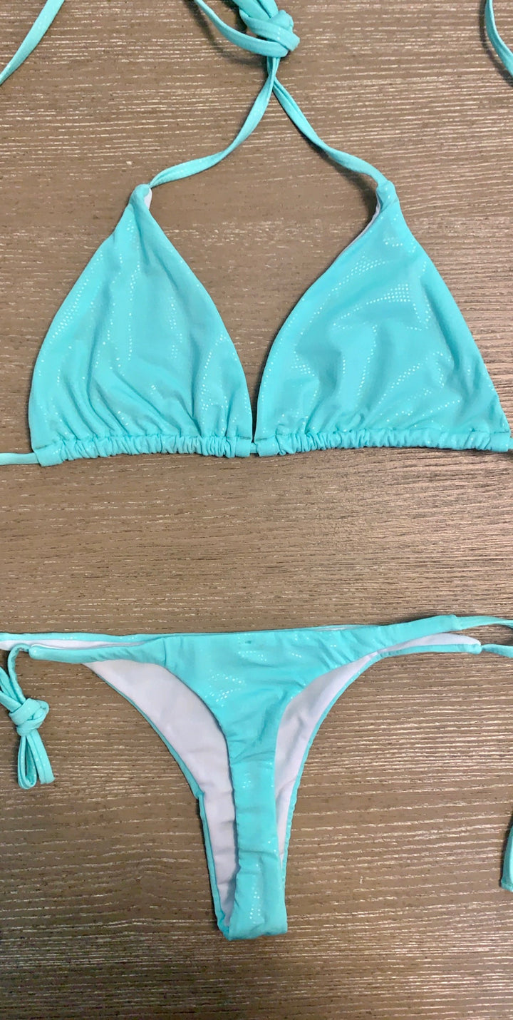 Blue Tanning Thong Bikini Set