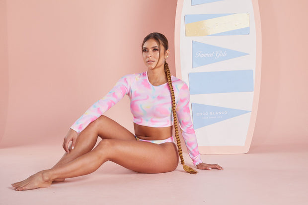 Malibu Cropped Rash Guard Set | Gradient Pink